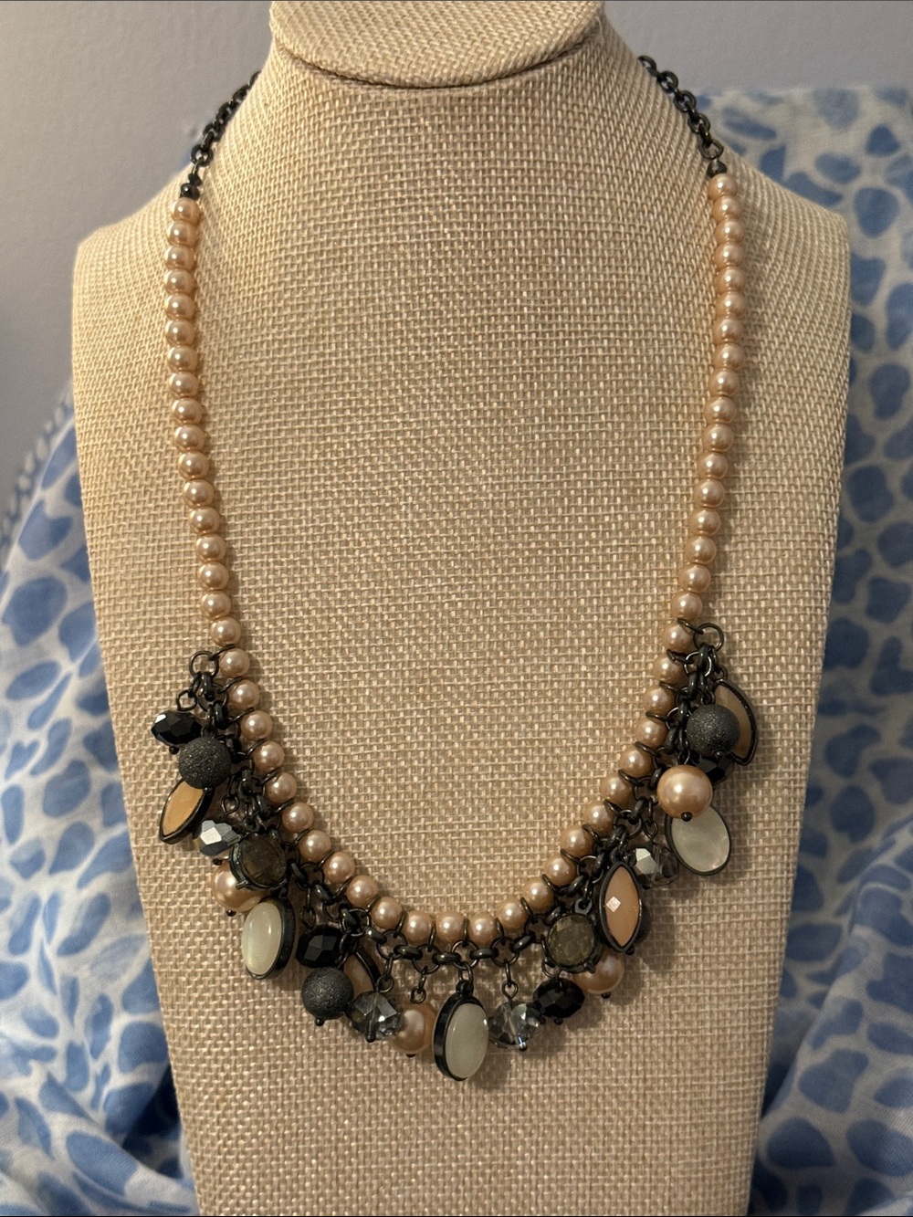 New York & Company Champagne Pearl and Mixed Charm Necklace